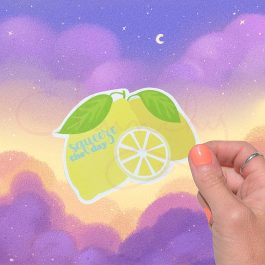 Lemon Squeeze the Day Die Cut Vinyl Sticker 🍋 Cute Summer Decor