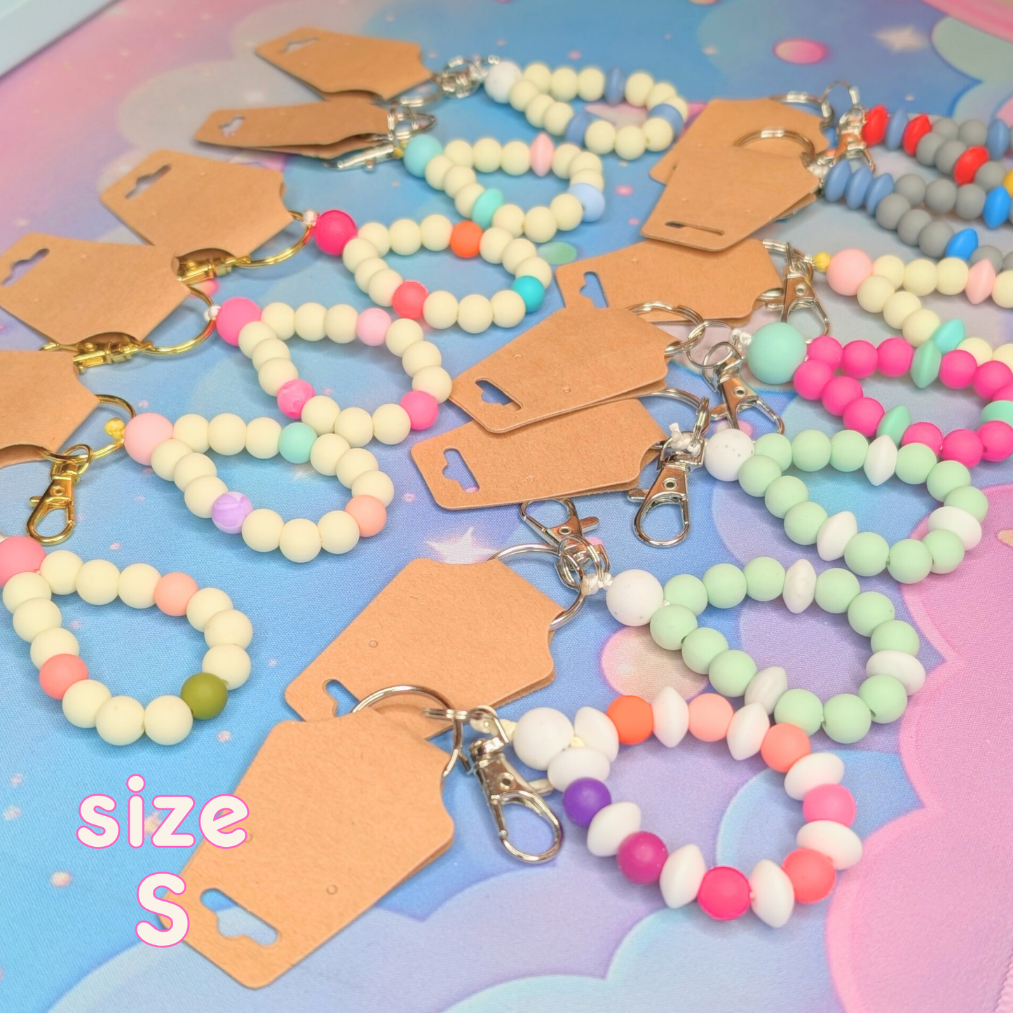 Teardrop Silicone Bead Keychain Bracelet, 3 Sizes