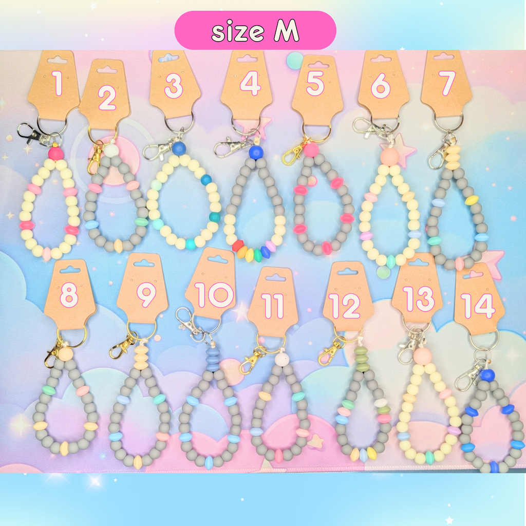 Teardrop Silicone Bead Keychain Bracelet, 3 Sizes