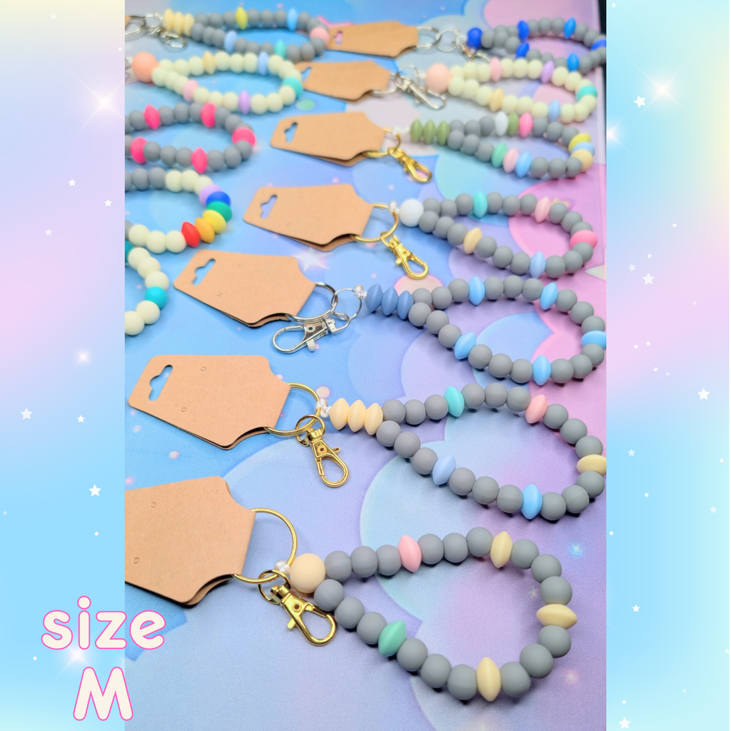 Teardrop Silicone Bead Keychain Bracelet, 3 Sizes