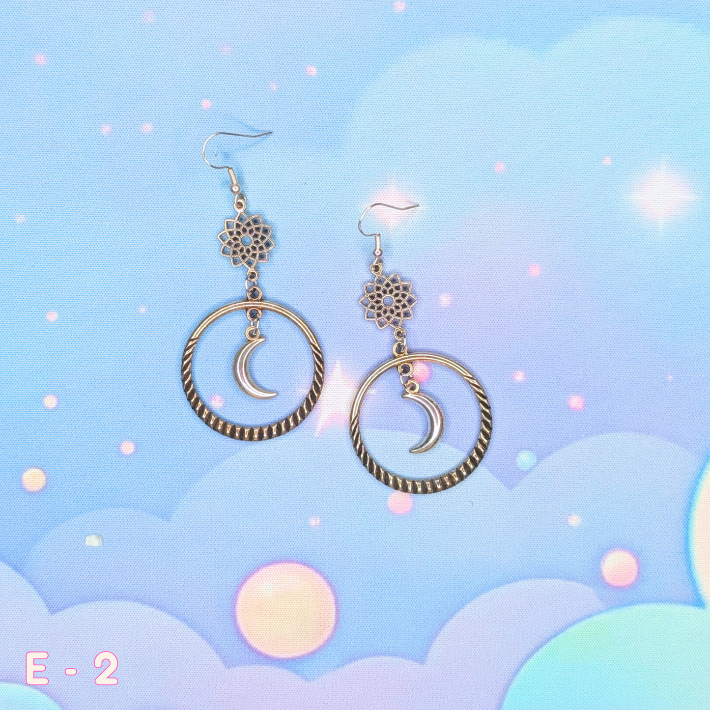 ✨ Silver Lotus Star Hoop and Crescent Moon Earrings ✨