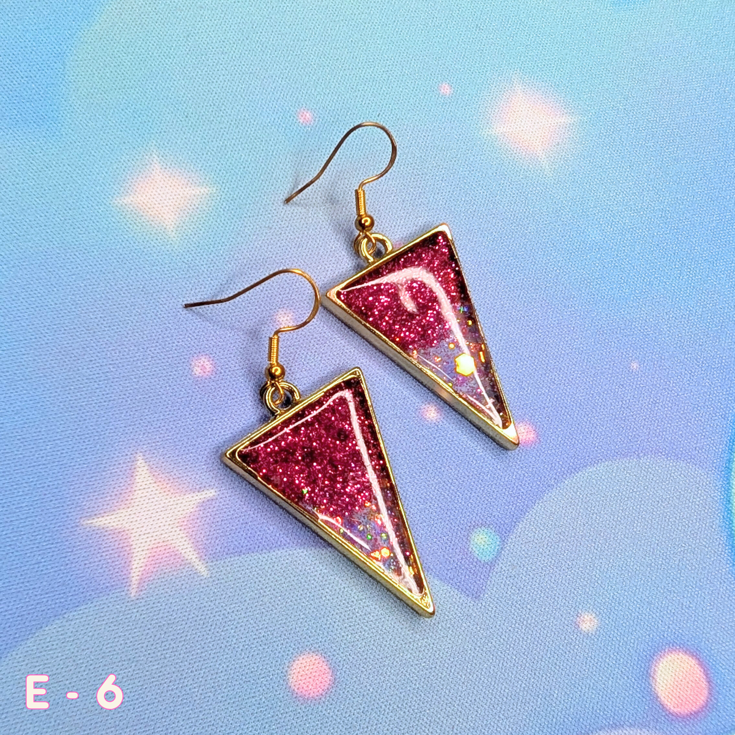 Triangular Pink Glitter Resin Earrings