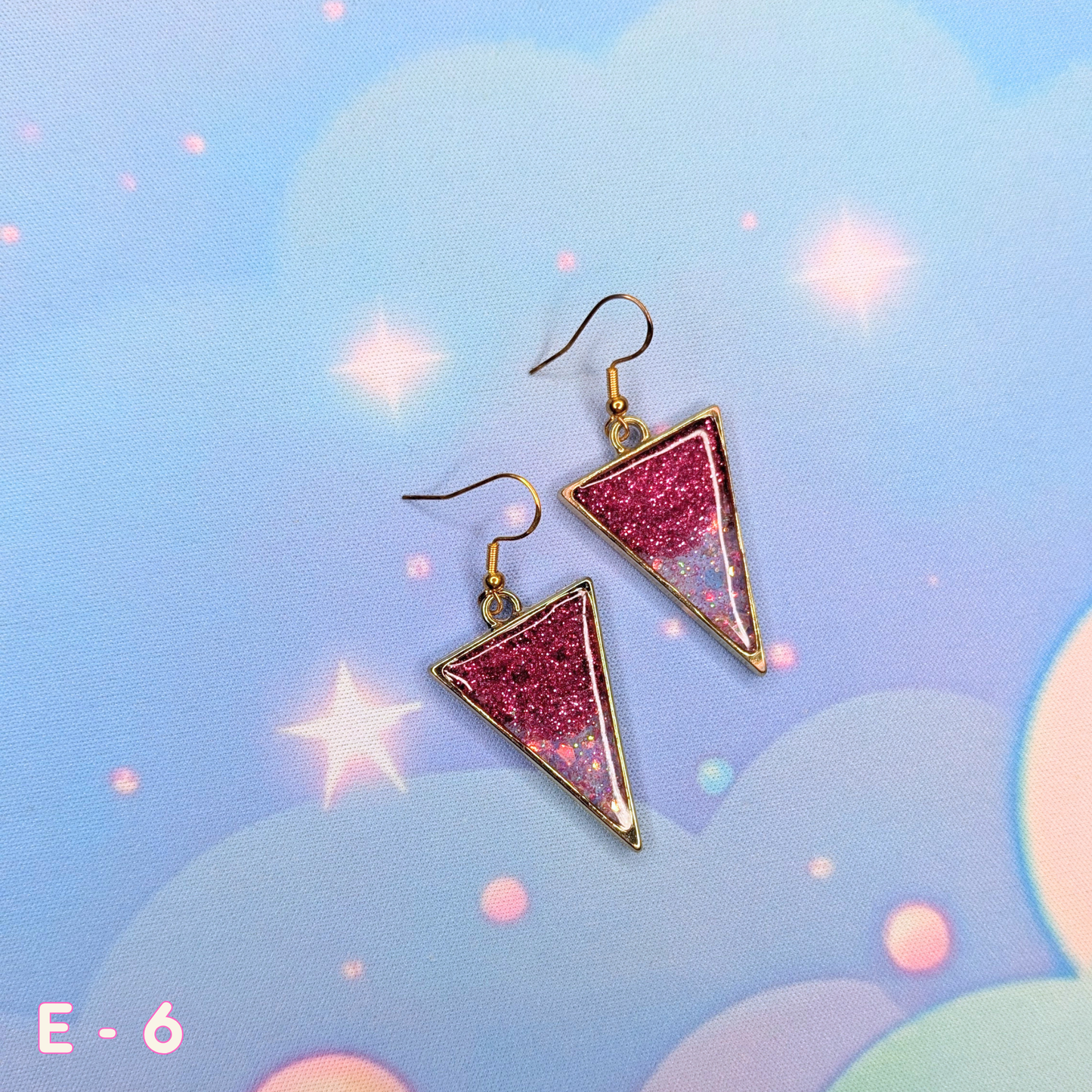 Triangular Pink Glitter Resin Earrings