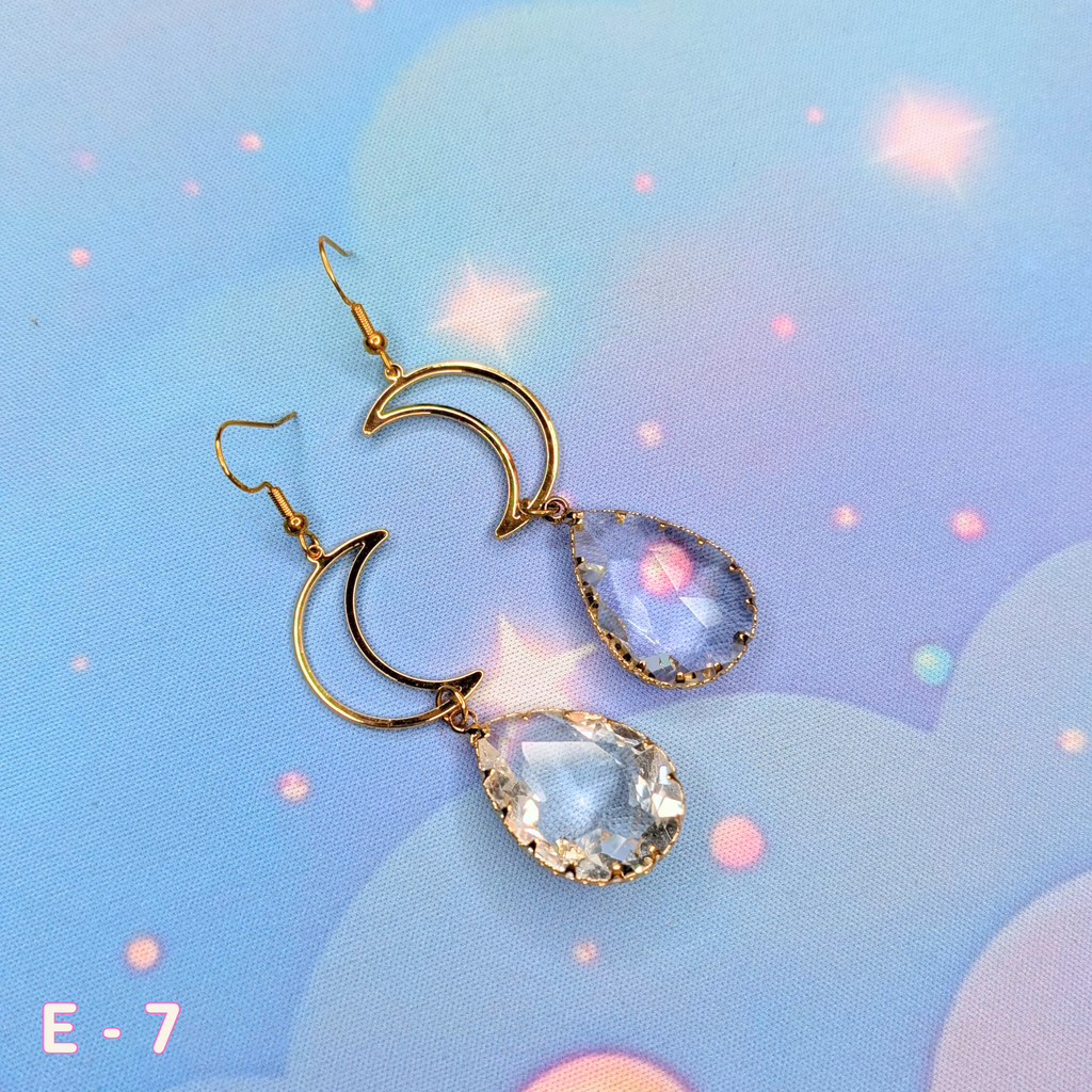 ✨ Gold Crescent Moon Earrings with Acrylic Sun Catcher Crystals ✨