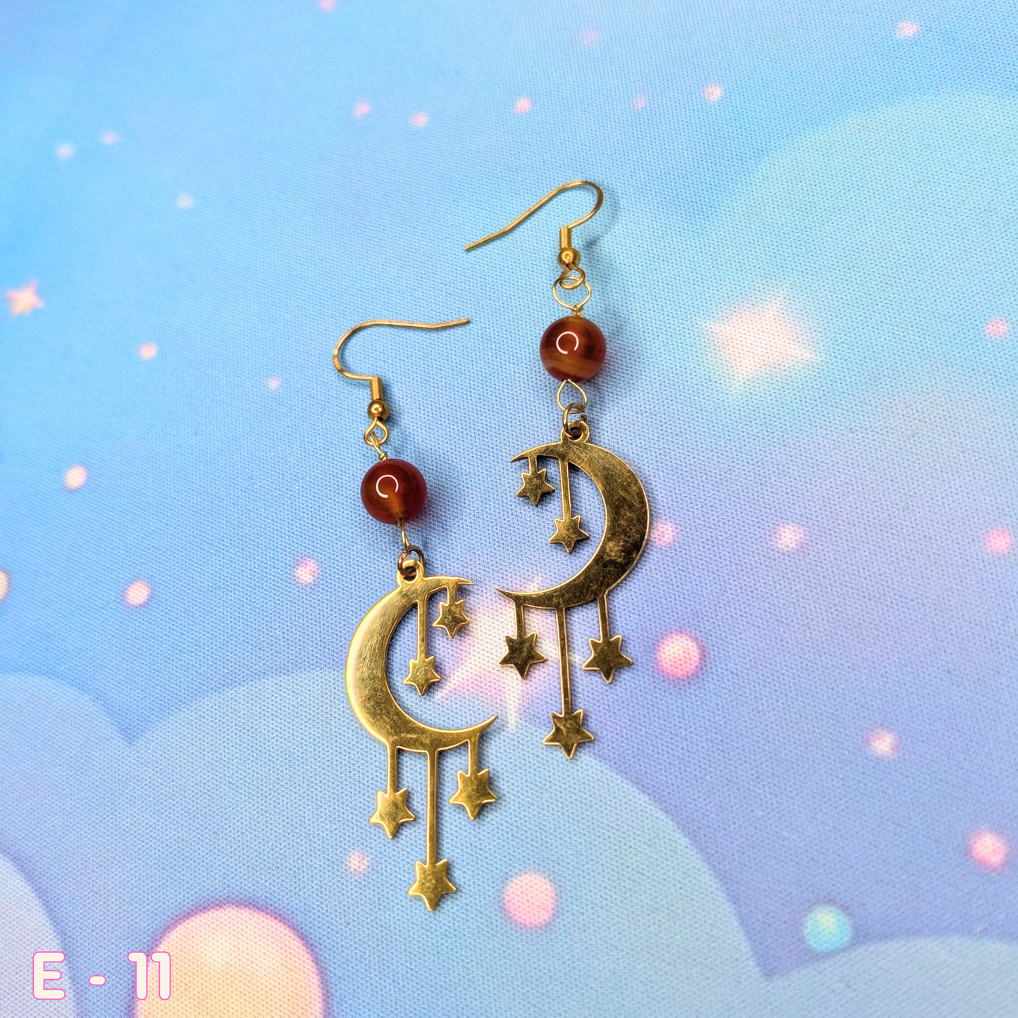 🌙 Gold Crescent Moon Earrings with Falling Stars and Citrine Stones 🌙