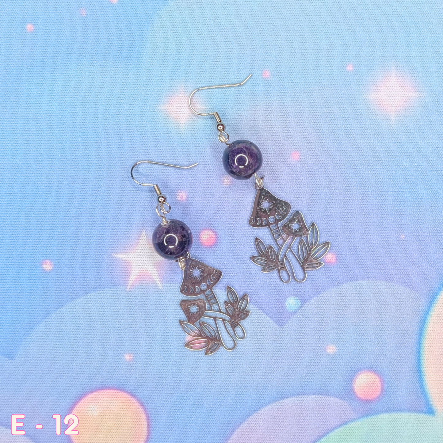 🍄 Whimsical Silver Mushroom Earrings with Amethyst 🍄