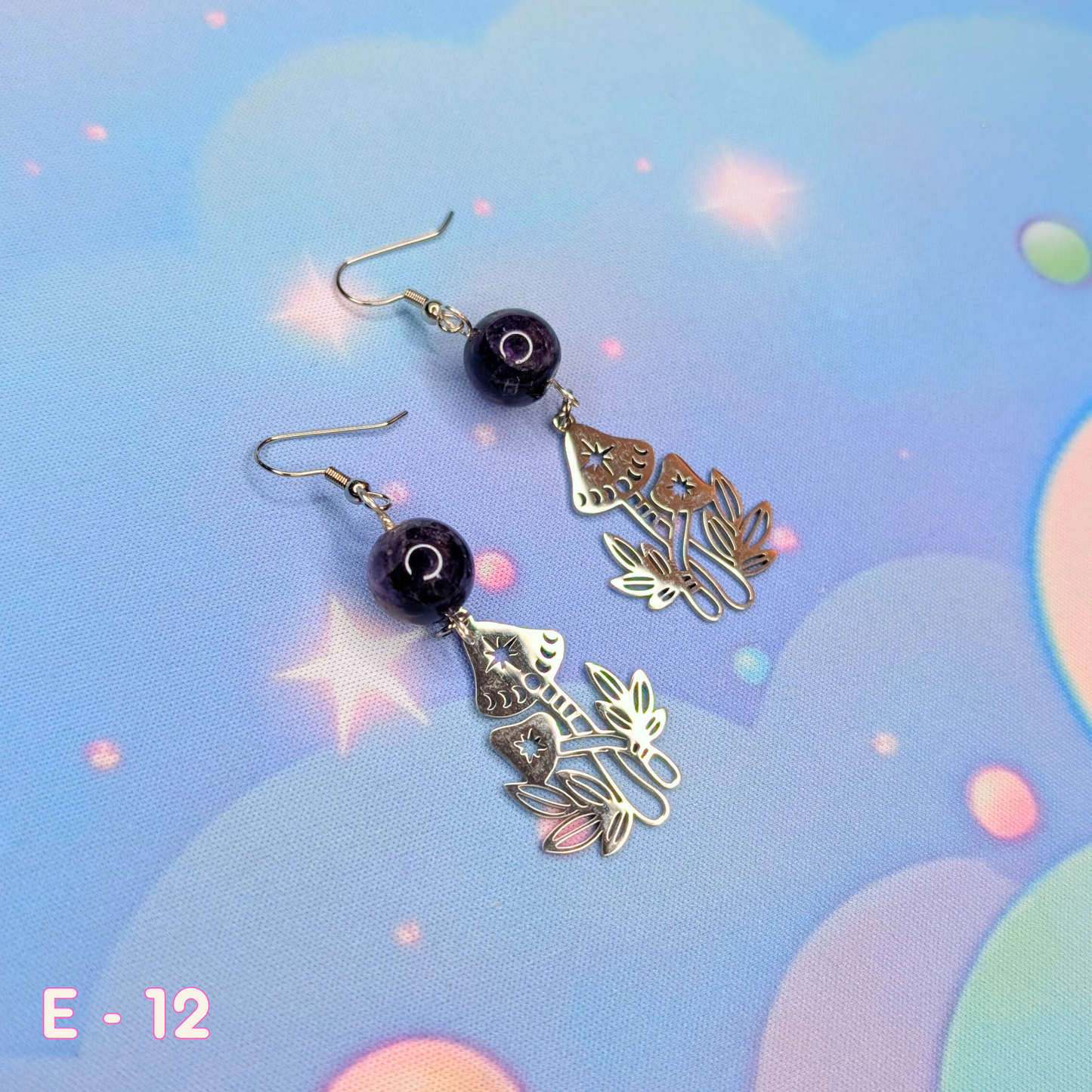 🍄 Whimsical Silver Mushroom Earrings with Amethyst 🍄