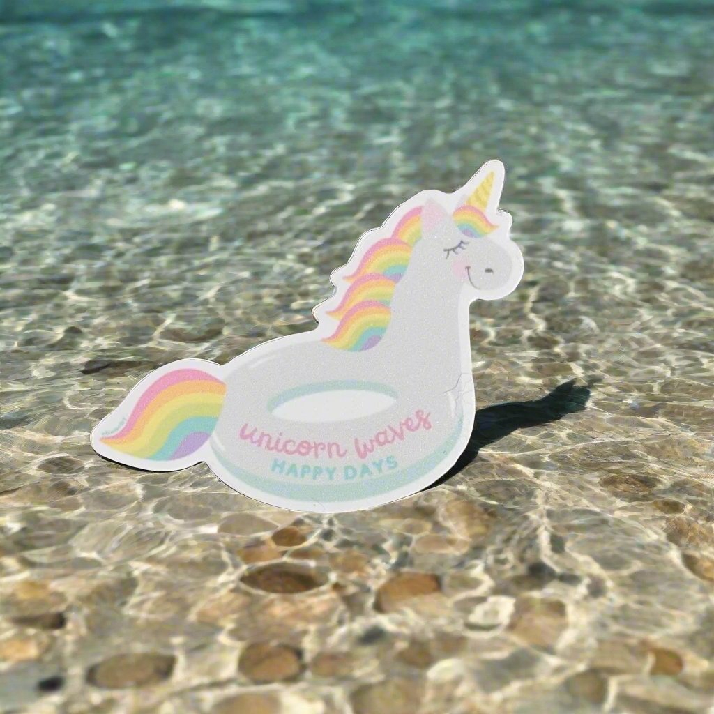 Unicorn Rainbows Pool Floatie Die Cut Vinyl Sticker 💮 Unicorn Waves Happy Days