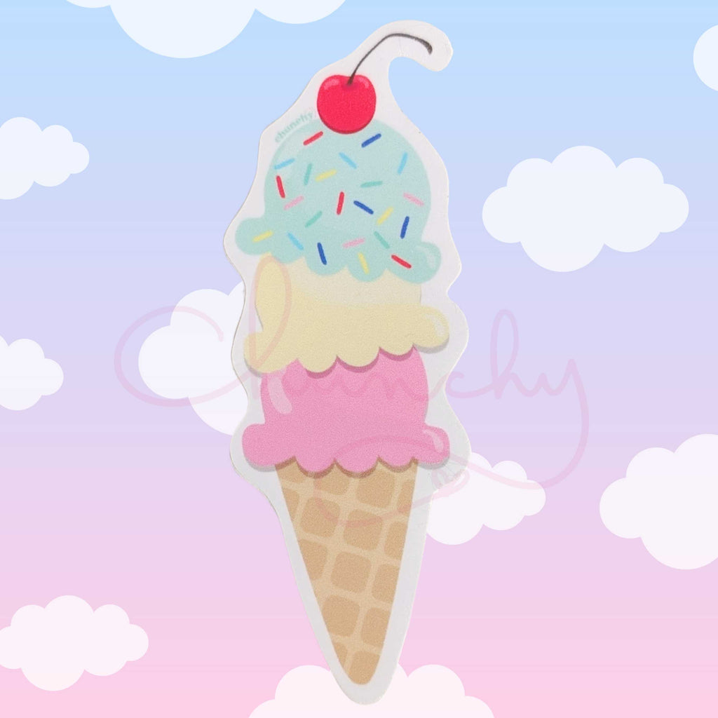 Ice Cream Cone Die Cut Vinyl Sticker 💮 Cute  Adorable Decor